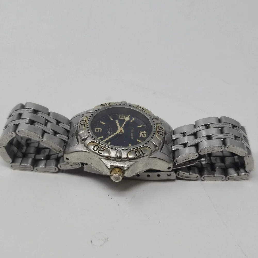 Vintage Milan MZ Berger Watch MLS012 Two-Tone Navy Blue Dial Quartz Wristwatch